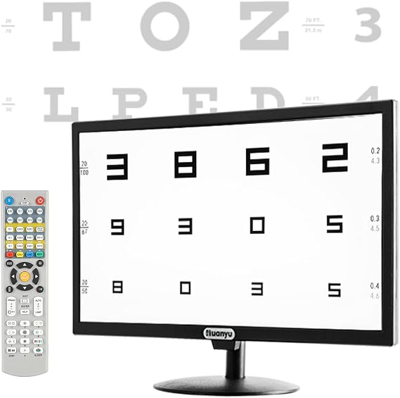 Huanyu Visual Acuity Chart Digital 23inch LCD Electronic Optical Eye Charts with 44+ Visual Targets and 5 Display Methods Optometry Tester Projector with Remote
