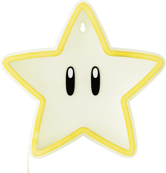 Paladone Super Star LED Neon Wall Light Officially Licensed Super Mario Lamp with Power Cord Fun Home, Bedroom, or Game Room Decor Great Gift for Gamers
