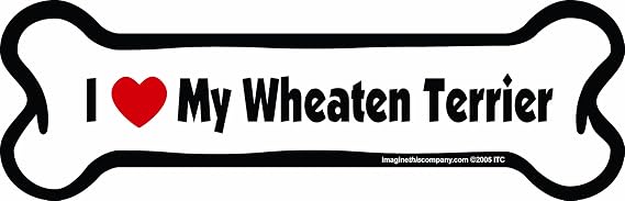 Imagine This Company I Love My Breed Bone Shaped Pet Magnet; Removable Magnets for Cars, Fridges, Lockers & More, Stylish Pet Inspired Car Accessories, 2 x 7 inches, White/Black, Wheaten Terrier