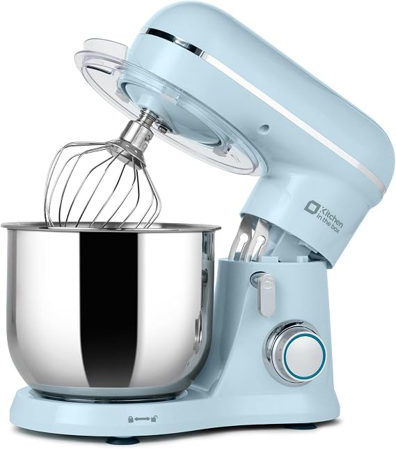 Kitchen in the box Compact Stand Mixer, 3.5L Food Mixer for Small Kitchens | 10 Speeds & 800W, Small Mixer with Dough Hook, Whisk & Beater for 1-2 Person Home Baking, Lightweight for Easy Storage(Blue)