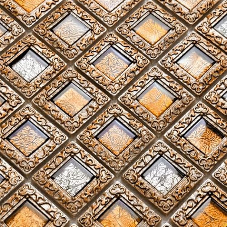 Hominter Vintage Framed Glass Mosaic Baroque Style Decorative Tile Window Design for Backsplash Accent Walls and Fireplace Surrounds 5 Square Feet