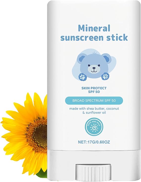 Kids Sun Cream Stick SPF 50+ Mineral Sunscreen for Face & Body - UVA/UVB Broad Spectrum Protection - Water-Resistant & Fragrance-Free - Mess-Free Travel Size Suncream Stick for Children - 17g