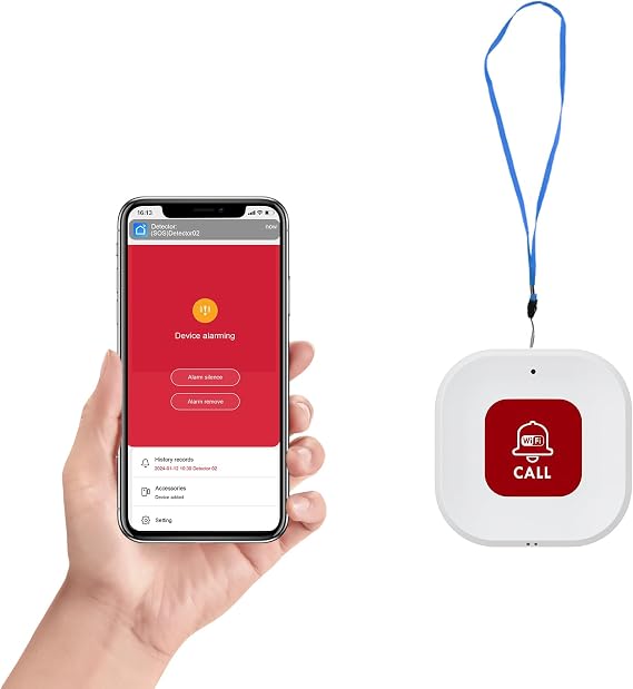 Wifi Elderly Panic Call Button Alarm, Home Emergency Pager Alert System for Seniors/Patient/Handicapped/Kids, Smart SOS Wireless Caregiver Life Alert, APP Monitoring, No Monthly Fee
