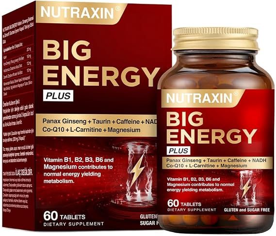Nutraxin Big Energy Plus 60 Tablet - Panax Ginseng, Taurin, Kafein, NADH, Co-Q10, L-Karnitin, Magnesium