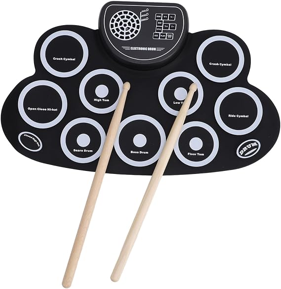 9 Portable 9 Pads with Speaker Built for Children and Adults, Ideal and Beginners, Roll -Up Drumpad for Outdoor Versions