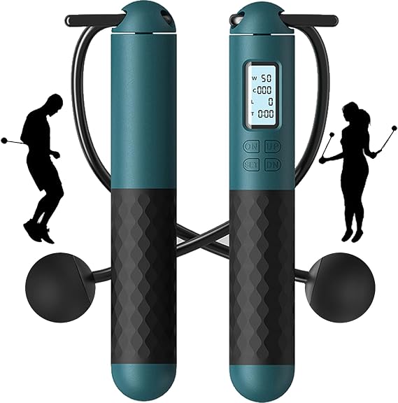 Cordless Skipping Ropes Ropeless Skipping Rope with Counter Wireless Jump Rope with Weighted Balls Portable Digital Fitness Training Equipment for Home Gym for Adults and Teens