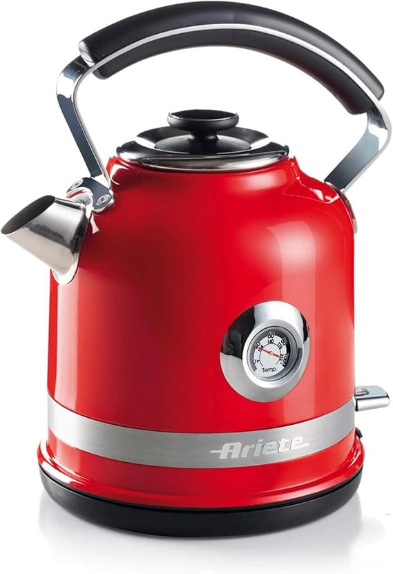 Ariete Moderna Su Isıtıcı Kırmızı 2854/00 - Modern Kettle 1,7 Lt, 2000 Watt, Paslanmaz Çelik Gövde, Su Sıcaklığını Gösteren Termometre, 360° Kablosuz Taban