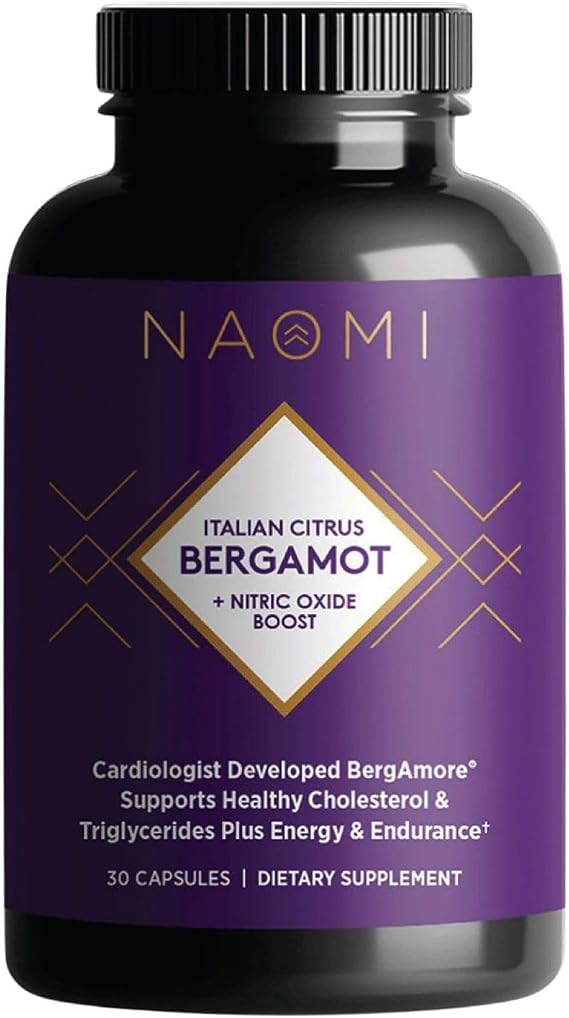 NAOMI Italian Citrus Bergamot 500mg + Nitric Oxide Support - Supports Healthy Cholesterol, Blood Flow & Circulation Already in Normal Range - Patented BergAmore & S7 Blend, 30-Day Supply
