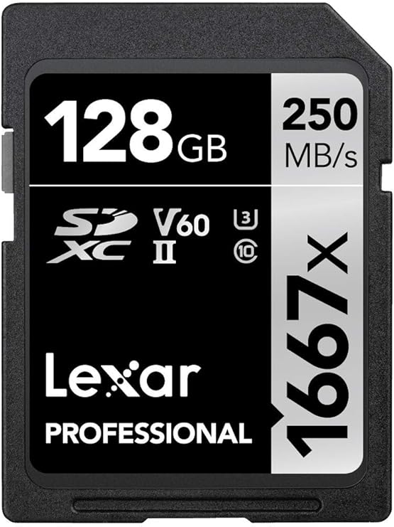 Lexar Professional 1667x SD Kart 128 GB, SDXC UHS-II Bellek Kartı, 250 MB/s'ye kadar Okuma, 120 MB/s'ye kadar Yazma, Sınıf 10, U3, V60, SD için Profesyonel Fotoğrafçı, Videografer (LSD128CB1667)