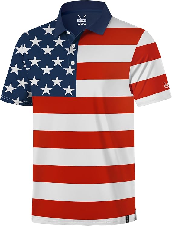 Herberton Mens American Flag Polo Patriotic 4th of July USA Short Sleeve Golf Shirts (S-3XL)