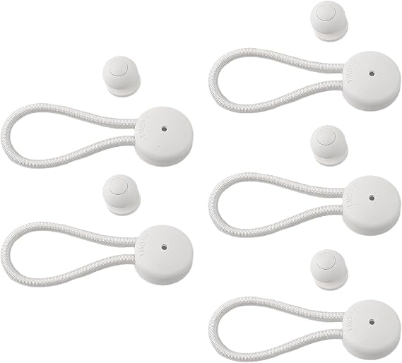 5 PCS Bungee Shock Cord Clip with Knobs, Pull Tie Down Tarp Canvas Knobs for Camping Tents Cargo Pool Awning Car Cover Holding Wire Hoses(white)
