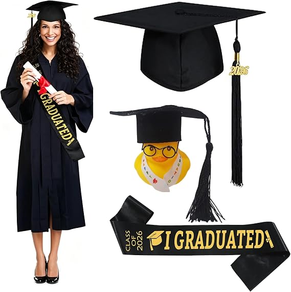 3 Pcs Set Graduation Set,2026 Graduation Cap with Sash and Tassel, Formal Graduation Attire for University High School Ceremonies, Adjustable Bachelor Cap with 2026 Year Charm and duck ﻿