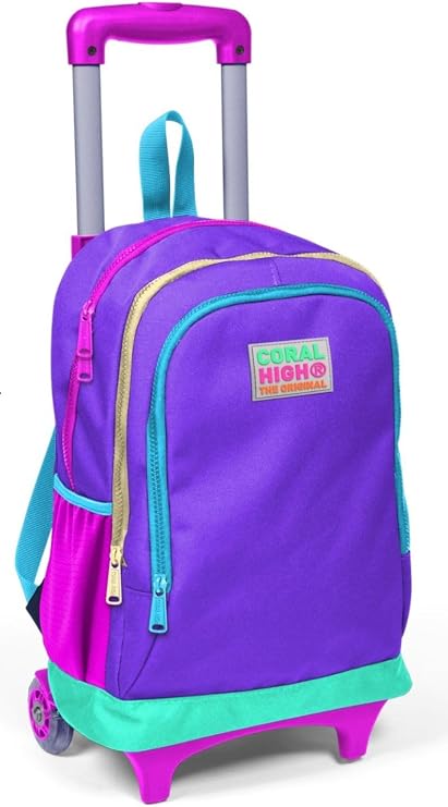 Coral High Lighted Wheeled Rickshaw School and Travel Bag Girls Purple