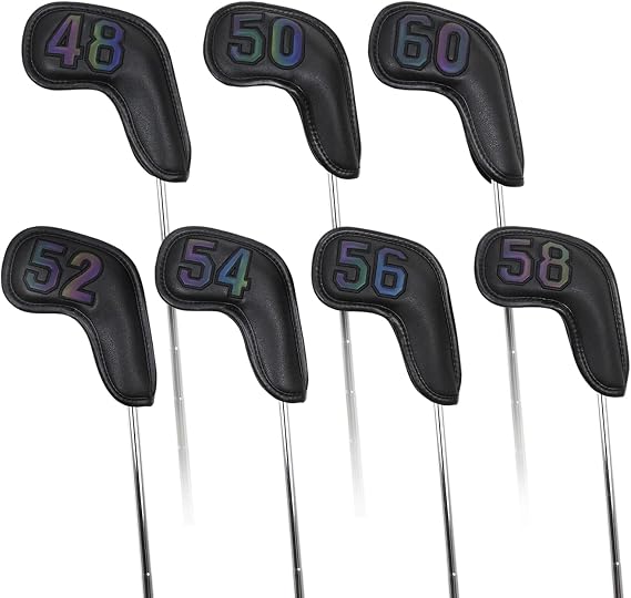 Scott Edward Prof 7Pcs Leather Wedge Golf Iron Head Covers Protective Club Waterproof & Scratch Resistant 48 50 52 54 56 58 60 Degree