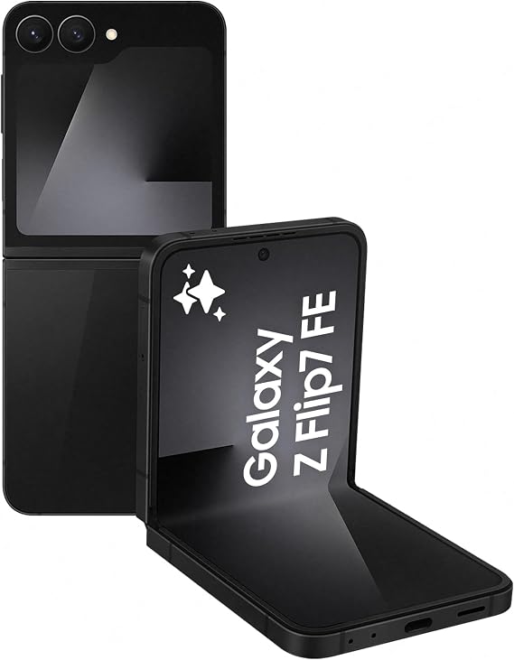 Samsung Galaxy Z Flip7 FE AI Phone, Foldable Design, Wide Cover Screen, 50 MP Camera, Smooth Processor, 256GB Storage, 8 GB Memory, Black, (UK Version)