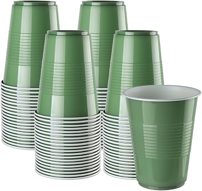 Disposable Plastic Cups, Jade Green Disposable Cups, 16 Ounce Plastic Party Cups, Strong and Sturdy Disposable Cups for Party, Wedding, Christmas, Halloween Party Cup, 100 Pack Jade, 16OZ