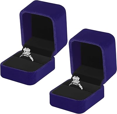 KUKUVR 2 Pieces Velvet Ring Gift Box, Small Ring Storage Boxes for Proposal Wedding Engagement Christmas Valentines Day, Ring Earrings Stud Holder Display box for Woman Girl