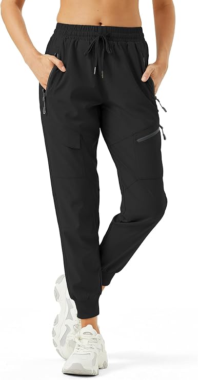 Winvote Women's Athletic Hiking Cargo Joggers Pants Outdoor Workout Lightweight Quick Dry UPF 50 Zipper Pockets