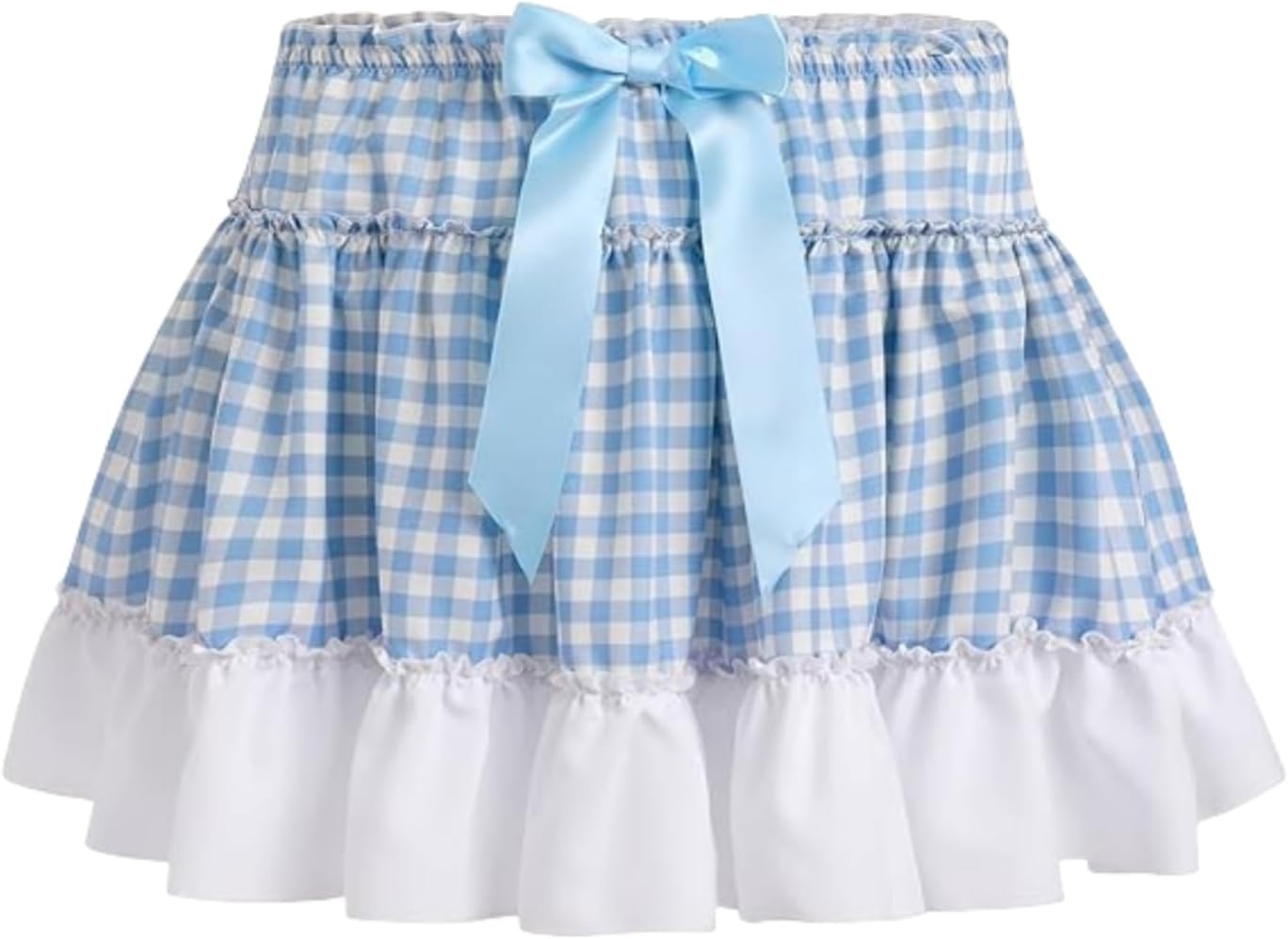 KMBANGI Adult Womens Gingham Short Skirt Pleated Ruffle A Line Plaid Mini Skirt Halloween Cosplay Costume Sissy Skirts