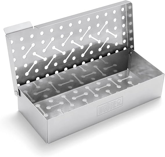 Weber Smoker Box (24 x 12 x 5cm), made of durable stainless steel, with ventilation slots, easy filling of smoker chips, perfectly suitable for gas grills, smoking - Silver (7576)