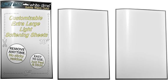 LightDims White Dims Self Adhesive Dimming/Softening Sheets for Harsh LED Lights 8"x10.5" Size (3 Sheets) Subtle Warm Color & a Free Mystery Gift Sheet (4 Sheets Total). Packaging May Vary