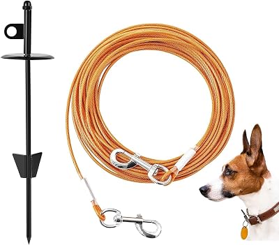 Dog tie-Out Stake for Dogs,16 Dog Stake for Outside Easy to Install, 360 Swivel Anchor Stake for Yard, Camping, Beach Orange 6m20ft and Black