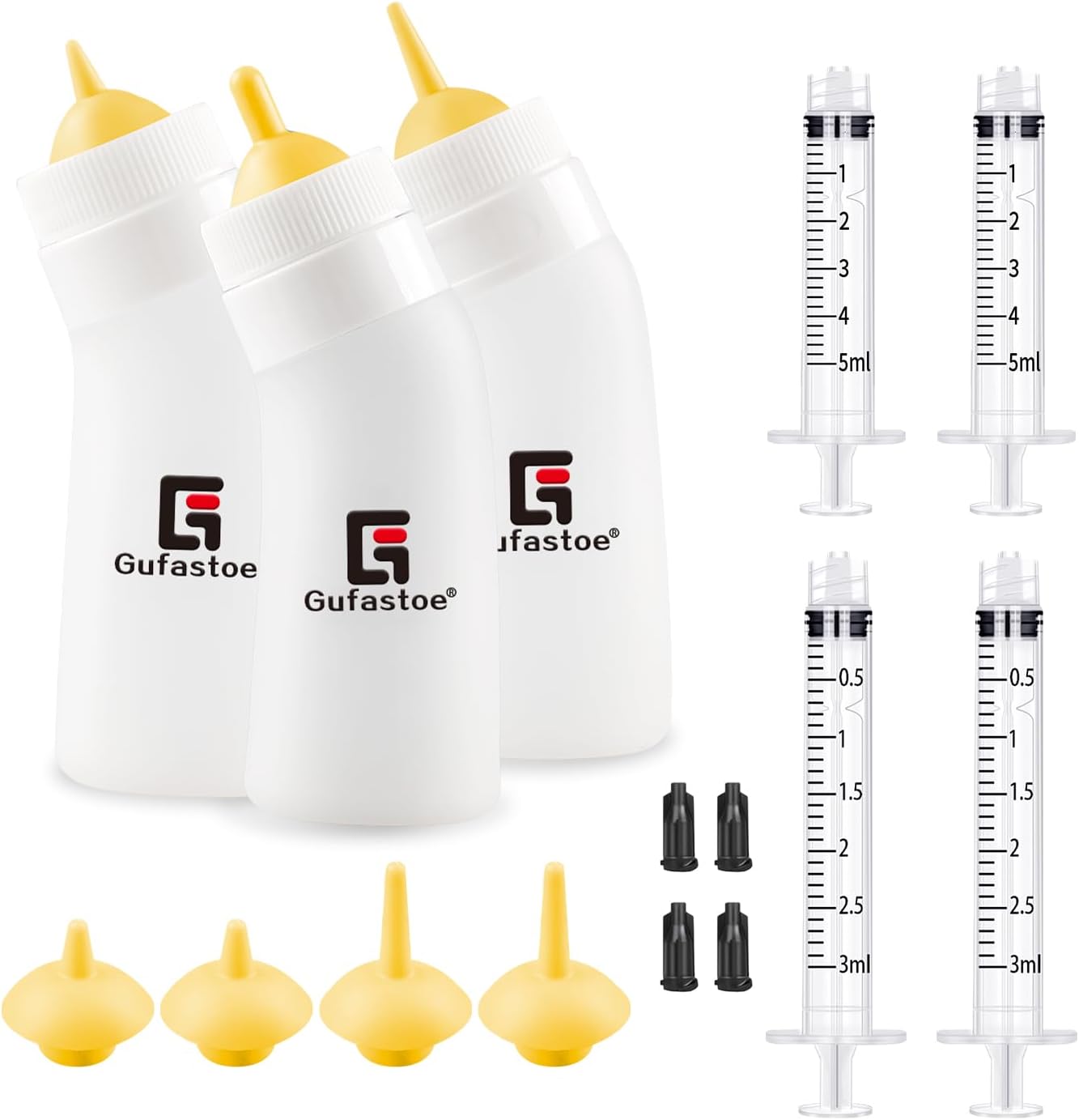 Pet Feeding Nipple with Syringe, Soft Silicone Nursing Pet Feeding Bottle, Ventilation Valve Resistant Tearing for Puppies, Kittens, Rabbit, Small Wildlife (Yellow)