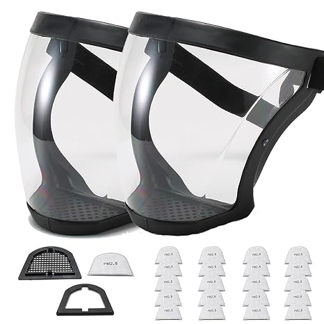 Anti-Fog Full Face Active shields Protection Visible Expression Transparent Breathable Comfortable Adults Reusable (Black, 2PCS), JZY-0010