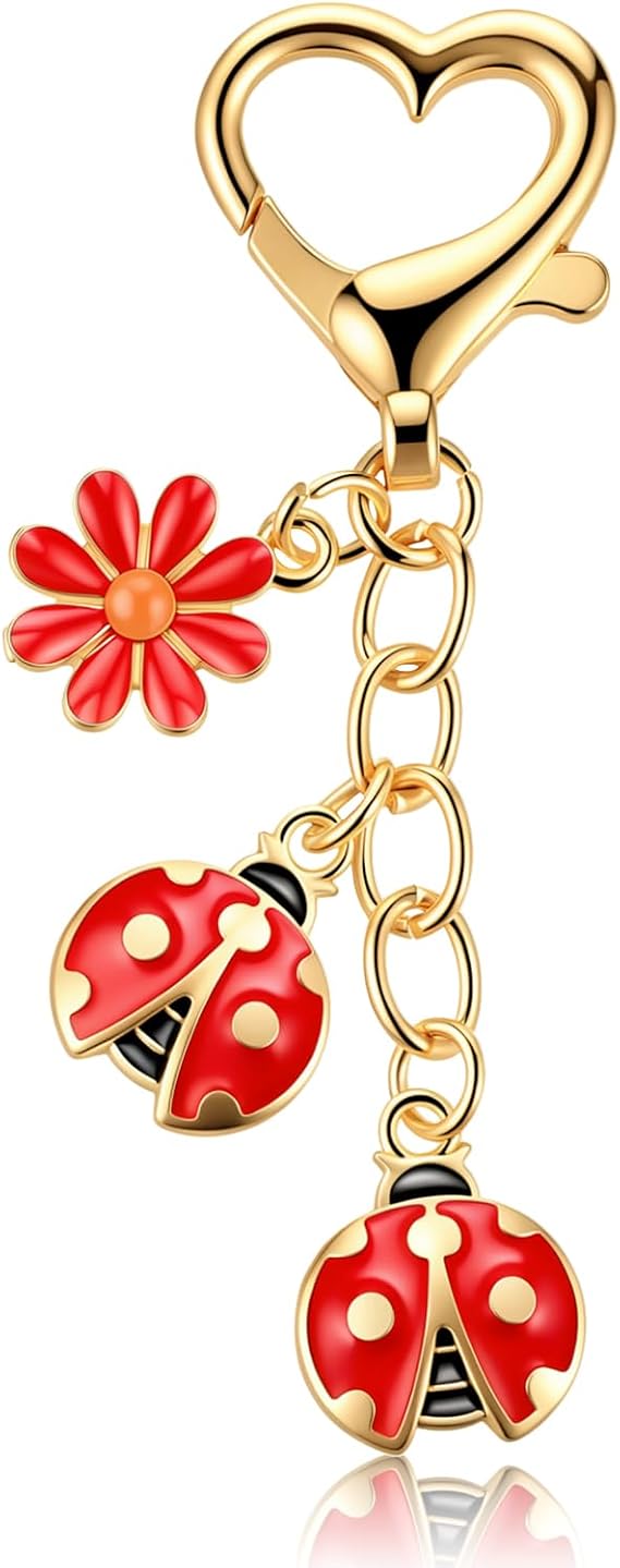 cobee Ladybug Keychain, Cute Lady Bug Keychain with Flower Charm