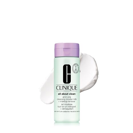 Clinique 3-Step All About Clean All-in-One Cleansing Micellar Milk + Makeup Remover With Glycerin + Vitamin E, 6.7 Fl Oz