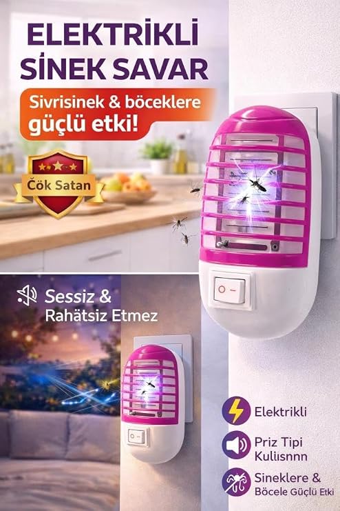 Elektrikli Sinek Savar - Uv Işıklı Priz Tipi Sessiz Böcek Öldürücü Cihaz - Sinek Kovucu