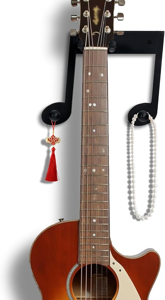 1 Hook - Musical Note Guitar Wall Mount Multifunctional Wall Rack | Solid Wood Wall Hanging Musical Note Shape Guitar Bass Violin Erhu Hulusi Universal Display Stand