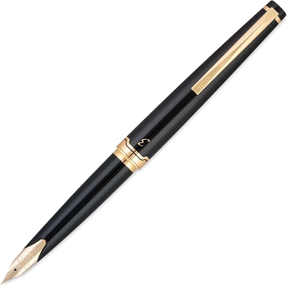 PILOT E95s Fountain Pen, Black Barrel with Gold Accents, Medium Nib, Blue Ink (60838)