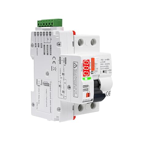BuyWeek FI Circuit Breaker 2-Pin Smart Circuit Breaker Automatic Restart Device FI Switch Circuit Breaker with Digital Display AC230V 40A 300mA GYAR9-AC-G (with A Type)