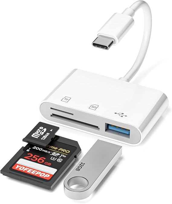 SD Card Reader, USB-C SD/TF Memory Card Adapter with USB 3.0 Port