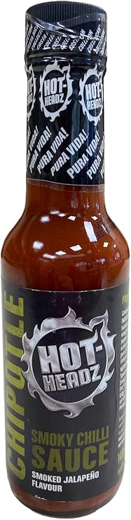 Hot-Headz! Chipotle Sauce Smoky Chilli Sauce Jalapeno Flavour (148ml) Hot Sauce for Extra Flavour, Dipping & Marinades. Suitable for Vegans. Great Gift for Hot Sauce Lovers Who Love Bold Flavours.