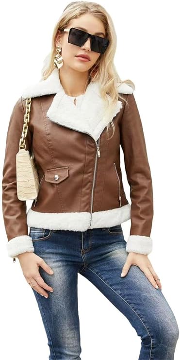 Women's leather long sleeve lapel coat casual jacket