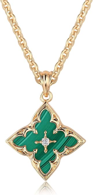 18K Gold Four Leaf Clover Necklace for Women Dainty CZ Pendant with Adjustable Chain, Fashion Choker Style Colorful Lucky Clover Jewelry