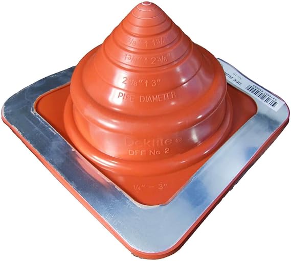 #2 Dektite Red Silicone High-Temp Pipe Flashing - Fits 1/4" to 3" Pipe - 7" Square Base - 392F Rated - Metal Roof Boot (DFE202RE) - 1 Unit