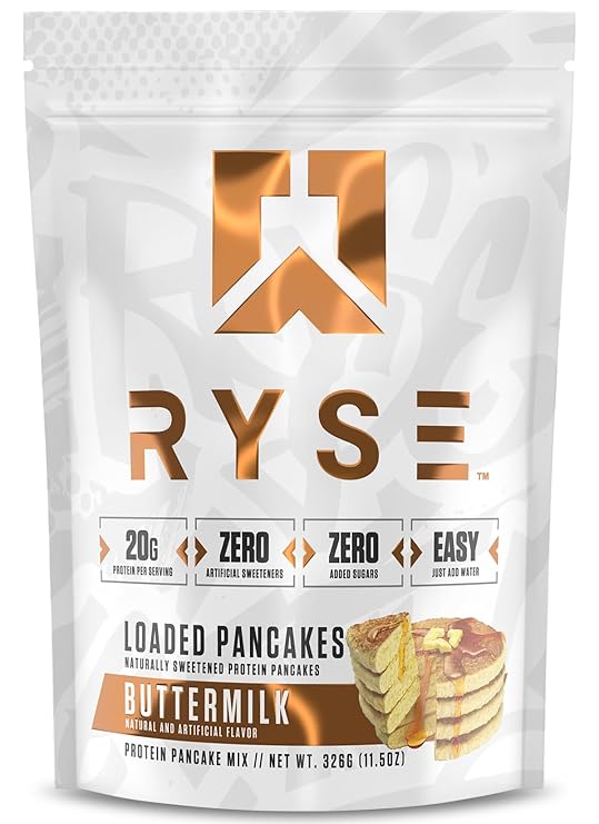 RYSE Loaded Protein Pancake & Waffle Mix - Buttermilk - Naturally Sweetened Breakfast with 21g Protein, 3g MCTs and 2g Fiber - No Added Sugar - High Protein Snack for Clean Energy - 6 Servings
