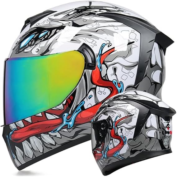 Full Face Motorcycle Helmet Dual Visor Moped Motorbike Street Bike Racing Helmets Unisex-Adult DOT Approved (Colorful Lens,Small)