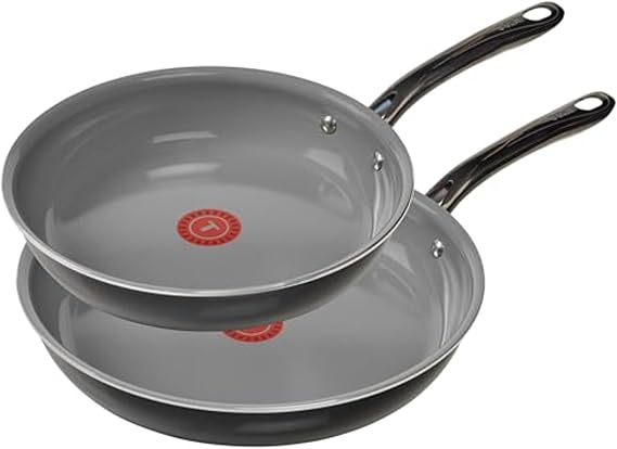 T-Fal Preserve Ceramic Nonstick Frying Pan 2-Pc Set, 8.5" & 11", Oven Broiler Safe up to 350F Cookware, InoCeram Glide Technology, Frying Pan Skillet, Pots & Pans, Black