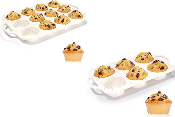 CAKETIME Silicone Regular Size Muffin Pan 12 Cups & Jumbo Muffin Pan with Metal Reinforced Frame