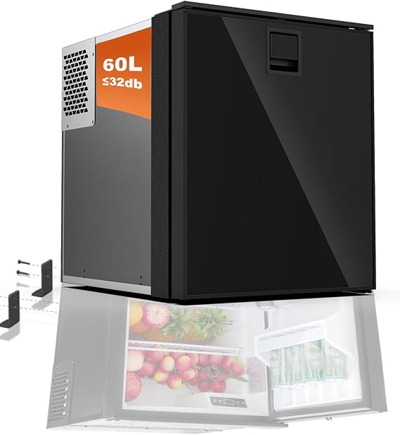 12 Volt RV Refrigerator Mini Fridge Under Counter Truck Refrigerator Freightliner Cascadia Drivers DC 12V Compact Small Fridge Camper Wheeler 2.2 cuft