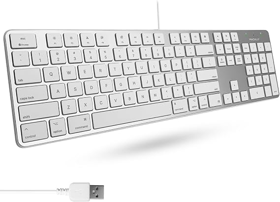 Macally Ultra-Slim USB A Wired Keyboard with Numeric Keypad, Silver for Apple Mac Pro, MacBook Pro/Air, iMac, Mac Mini, Laptop Computer, Windows Desktop PC Laptop SLIMKEYPROA