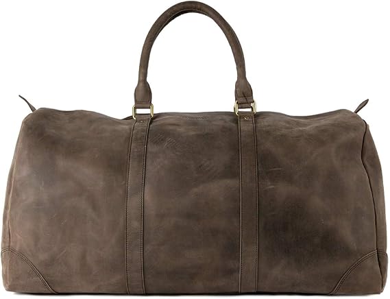 HOLZRICHTER Berlin - Weekender Leather for Men (No 8-2) Travel Bag 30 x 57 x 28 cm Handmade Genuine Leather Shoulder Bag with Shoulder Strap for Hand Luggage in Black and Brown (Dark Brown)