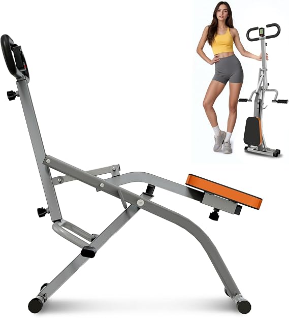 Squat Machine, Ab Workout Equipment, 265lbs Loading Capacity Rowing Machines for Home Foldable with Adjustable Resistance Bands and Display