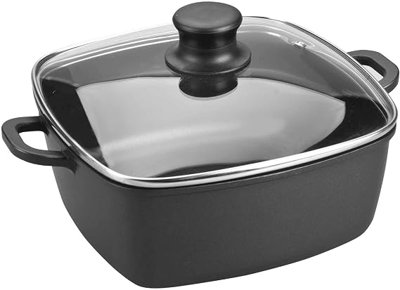 LACOR - 25829 - Square Stewing Pot - Cast Aluminium with Glass Lid - 28 x 28 cm