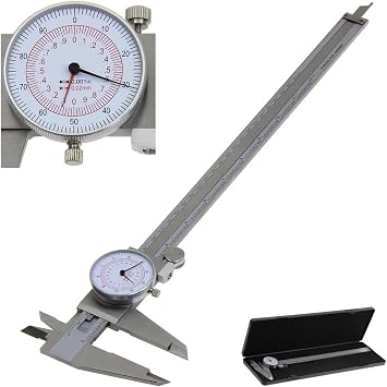 Dial Caliper 6" 8" 12" / 150 200 300mm Metric/INCH Standard MM Dual Hand Reading Scale Vernier Caliper with Dial Thickness Gauge(0-300mm 12inch)