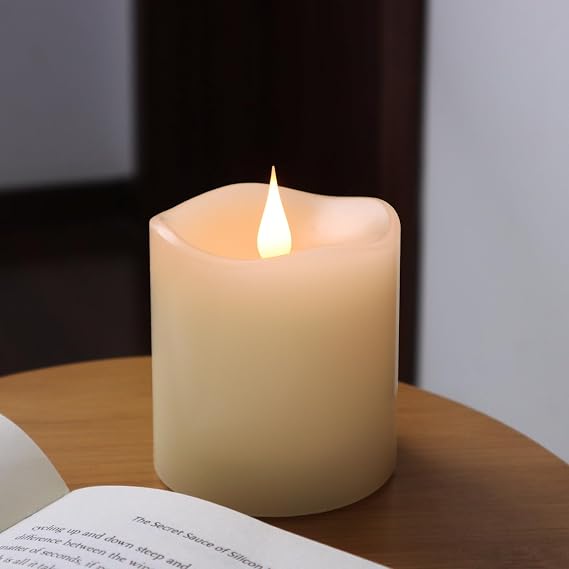 TECHLONG Zamanlayıcı ile Çalışan Alevsiz Mumlar Pil, 3D Hareketli Alev Titreme, Son 600+ Saat Pil Mumları, 3 "x 3" Fildişi Gerçek Balmumu Düğün Partisi Süslemeleri için Elektrikli LED Mum